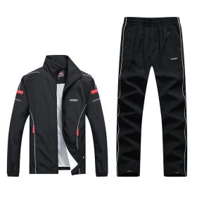 Spring And Autumn New Men'S Casual Sports Suit Middle-Aged And Elderly Running Sportswear Two-Piece Dad Outfit (Option: XL-Black)