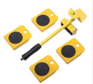 Plastic Convenient Furniture Moving System Weight Carrier With Pry Type Heavy Furniture Mobile Roller Set (Option: 9003-5 Piece Set Yellow)