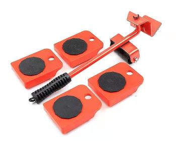 Plastic Convenient Furniture Moving System Weight Carrier With Pry Type Heavy Furniture Mobile Roller Set (Option: 9002-5 Piece Set Red)